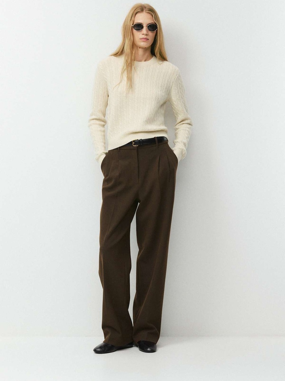 Aritzia Bloor Wool Cashmere Cable Knit Sweater Seaside Cream Small - Picture 6 of 15